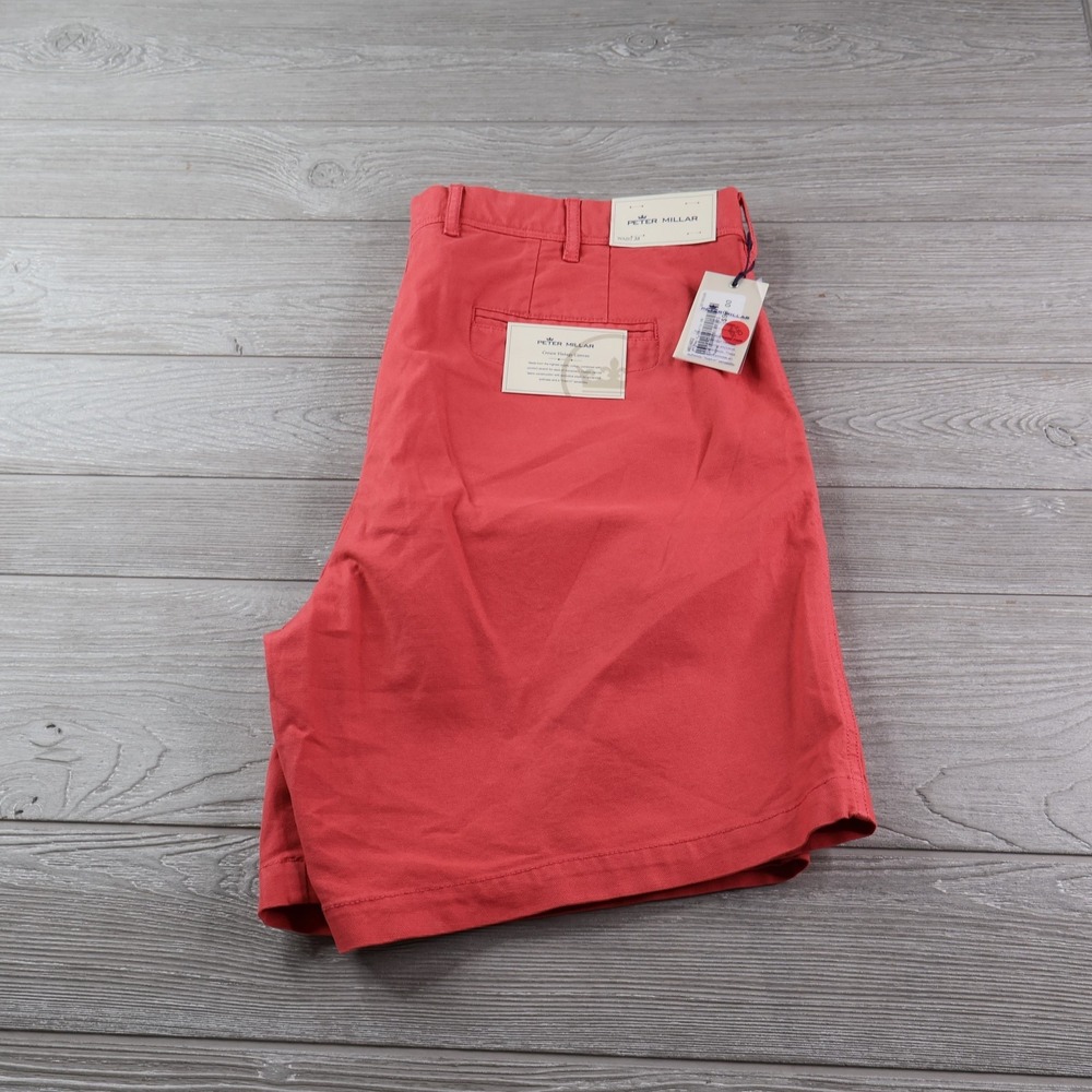 NEW Peter Millar Crown Vintage Canvas Shorts Men's 38 Red Cotton Chino Golf NWT